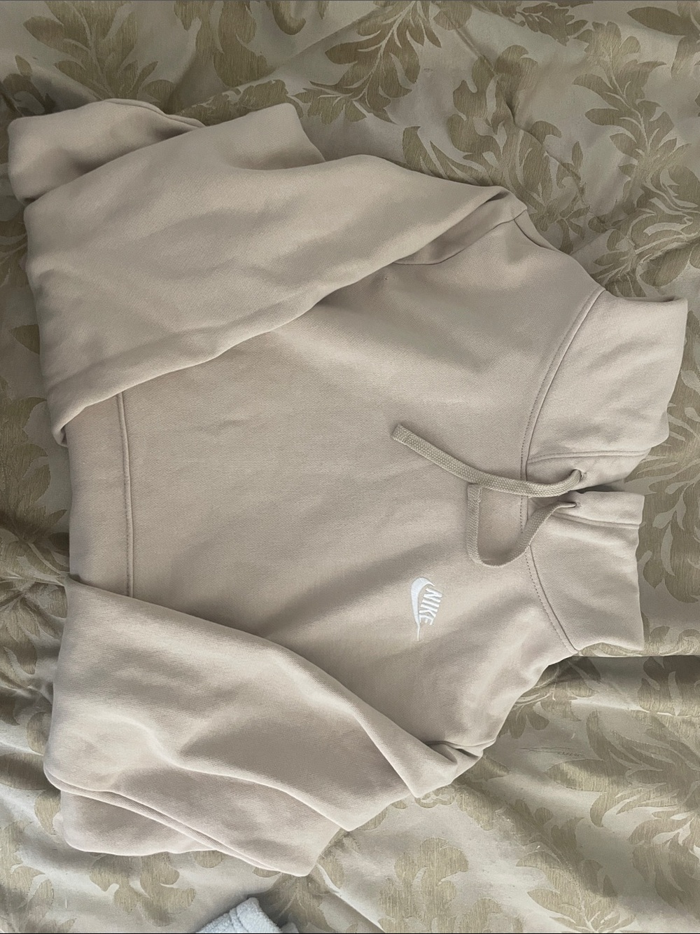 Nike Tan-Cream Pullover Hoodie with White Swoosh